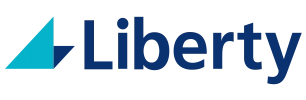 Liberty logo: teal triangle icon to the left of the blue word 'Liberty'.