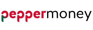 Pepper brand logo in red letters with a green stem on the left